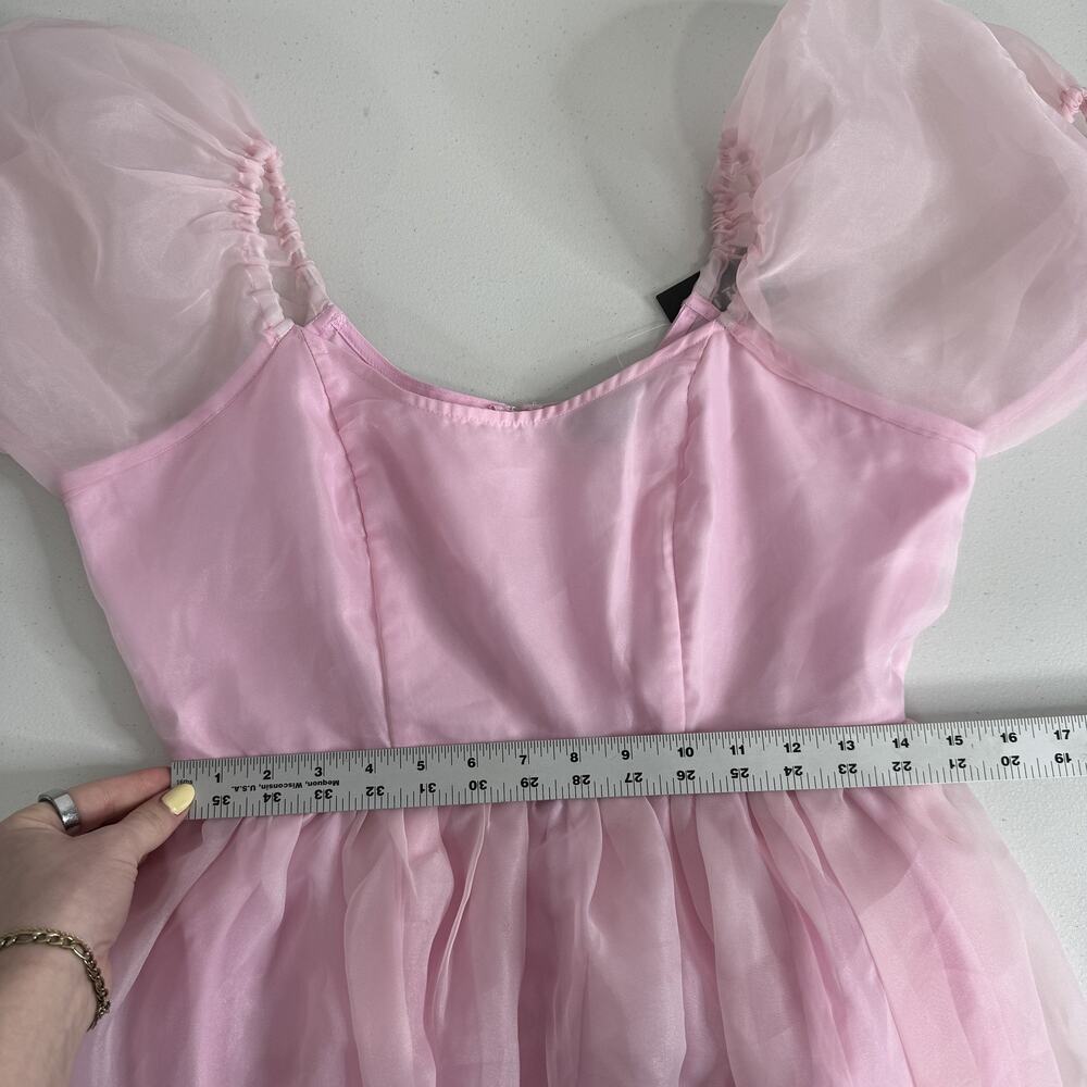Sweet Society Hot Topic Dress Womens M Pink Chiffon Puff Sleeve Balletcore Fairy - Picture 7 of 14